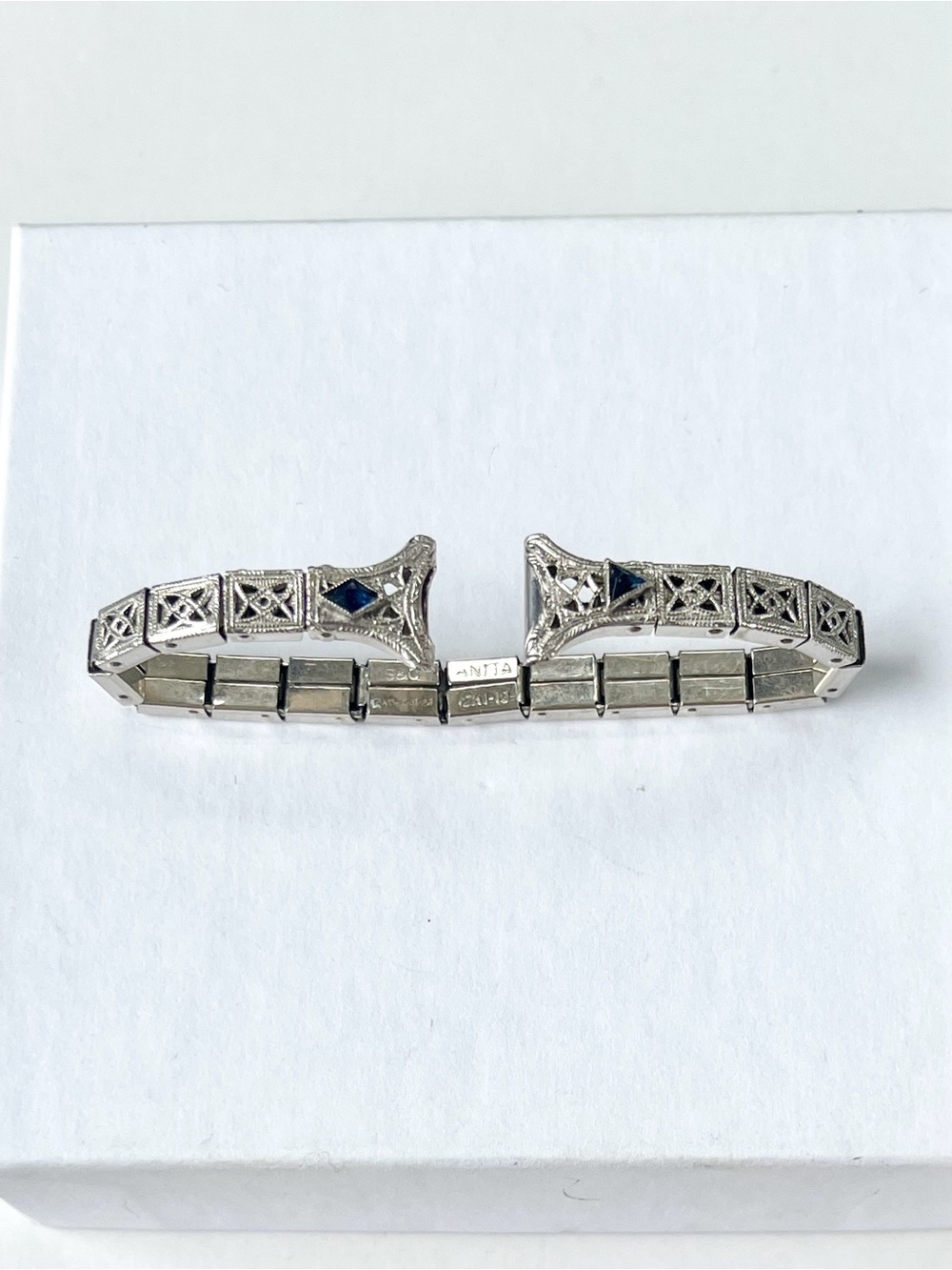 12K White Gold-Filled & Sapphire Art Deco Era Expandable Watch Band